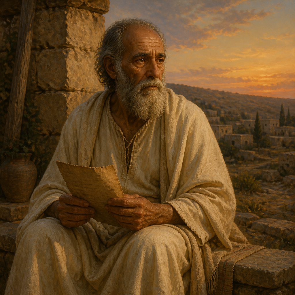 Oil-painting style portrait of Elkanah, Levite of the Exile and Return, Levite whose descendants returned from the Babylonian Exile to resettle the villages of the Netophathites