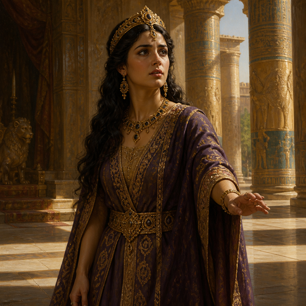 Oil-painting style portrait of Esther, Jewish queen of Persia who saved her people from Haman's genocidal plot