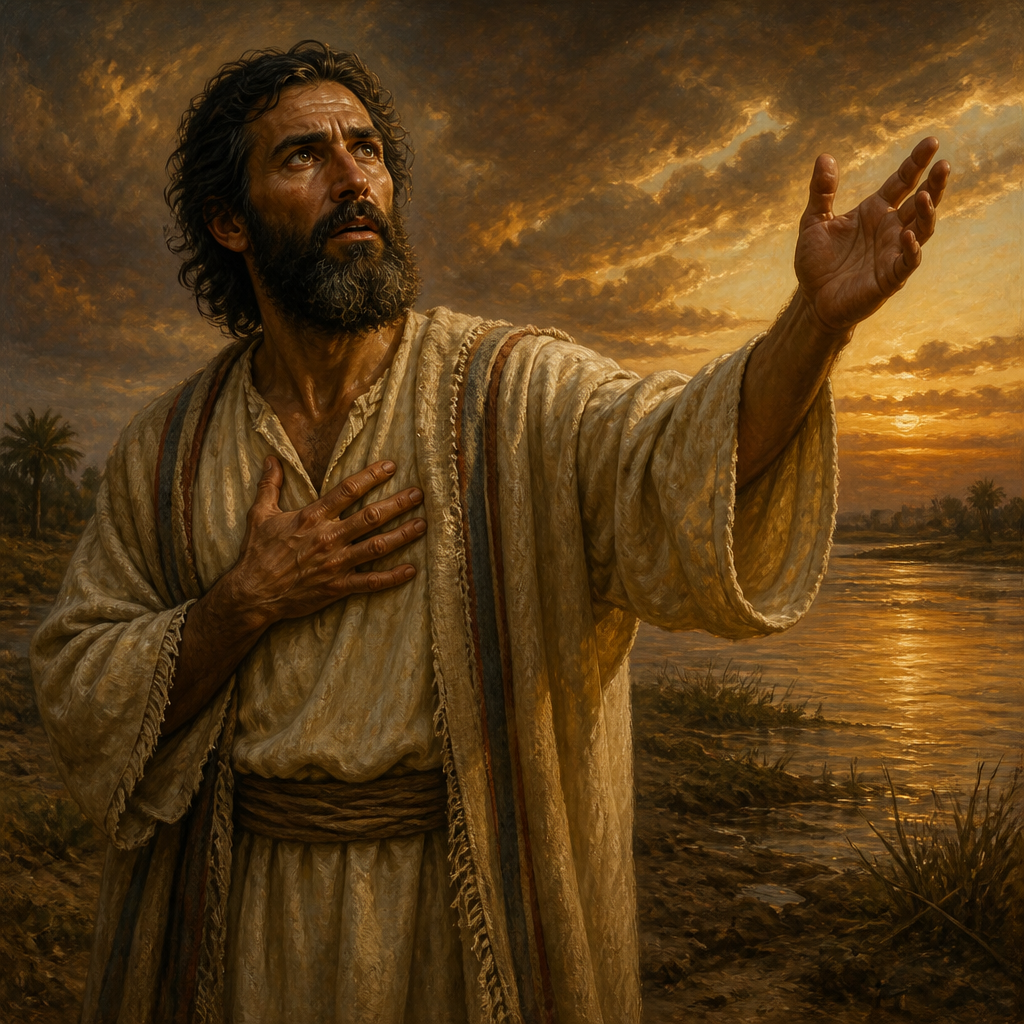 Oil-painting style portrait of Ezekiel, Prophet who served as a sign to Israel during the Babylonian Exile
