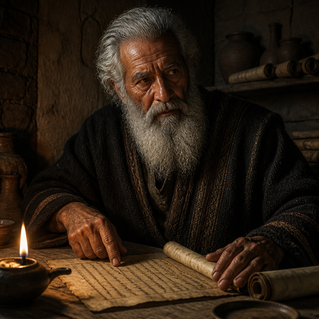 Oil-painting style portrait of Giddel, Ancestor of Temple Servants, Patriarch whose descendants were temple servants returning from the Babylonian exile