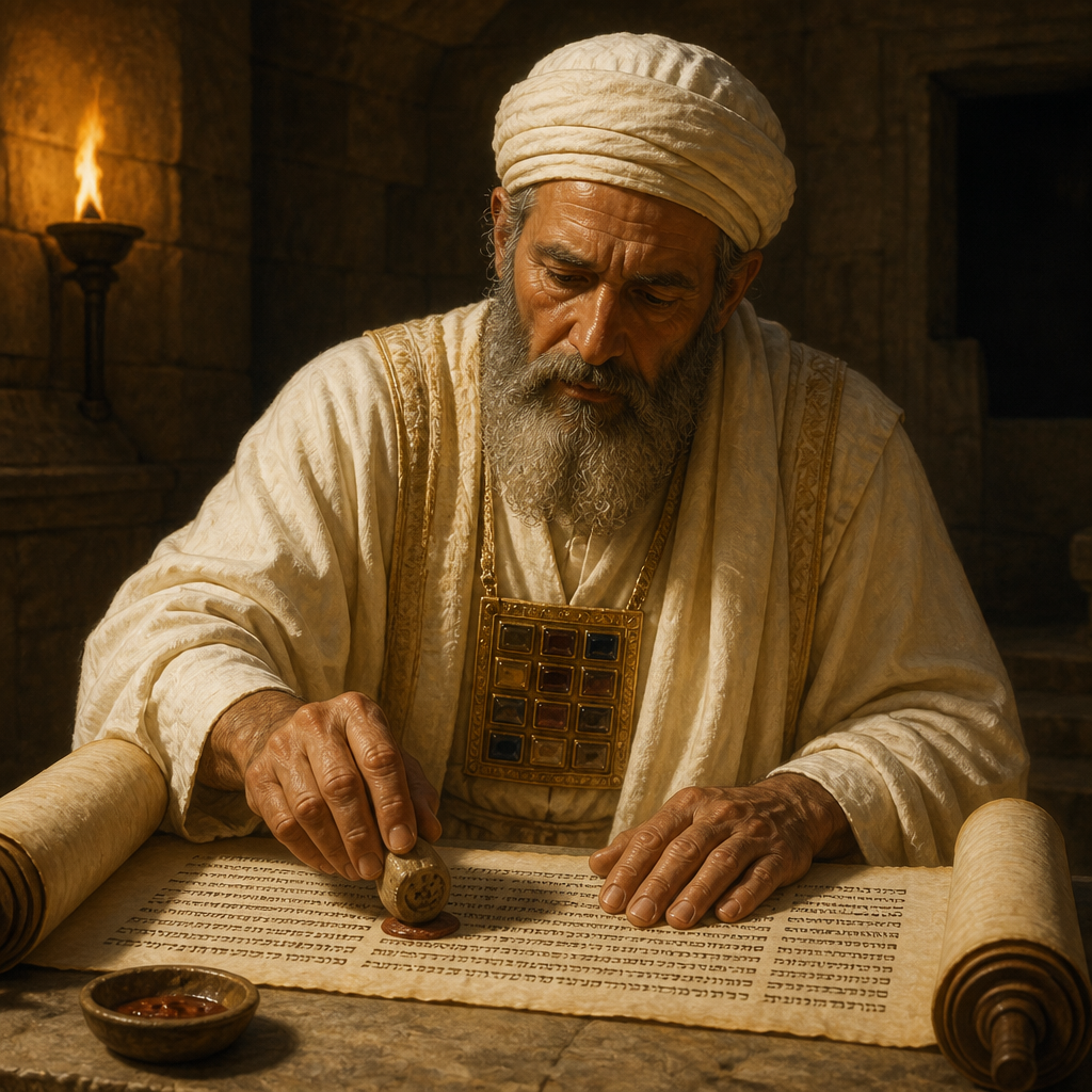 Oil-painting style portrait of Ginnethon, Priest who signed the covenant of Nehemiah