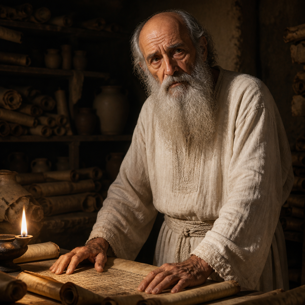 Oil-painting style portrait of Habaiah, Priest whose descendants were excluded from the Temple service due to missing genealogies