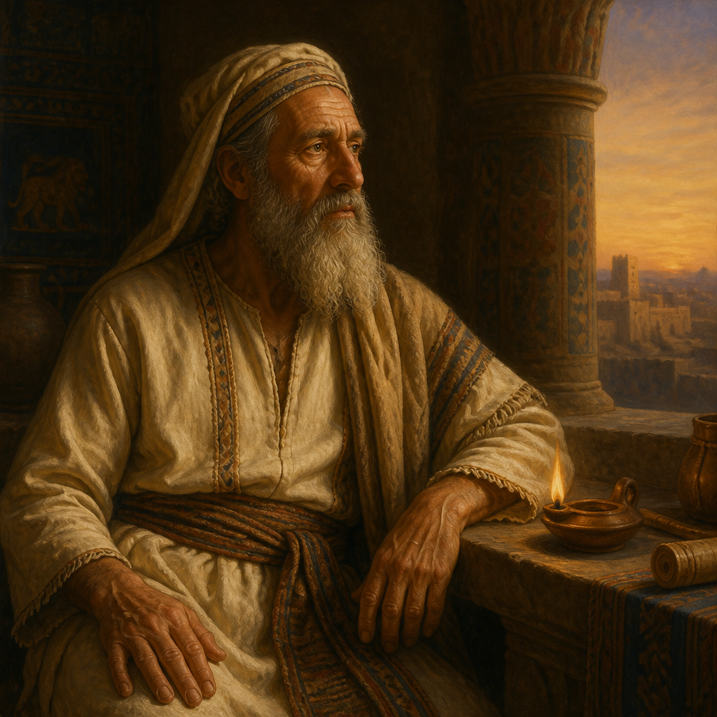 Oil-painting style portrait of Hacaliah, father of Nehemiah the governor