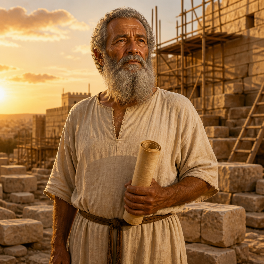 Oil-painting style portrait of Hagabah, Patriarch whose descendants returned to Jerusalem to serve in the Second Temple