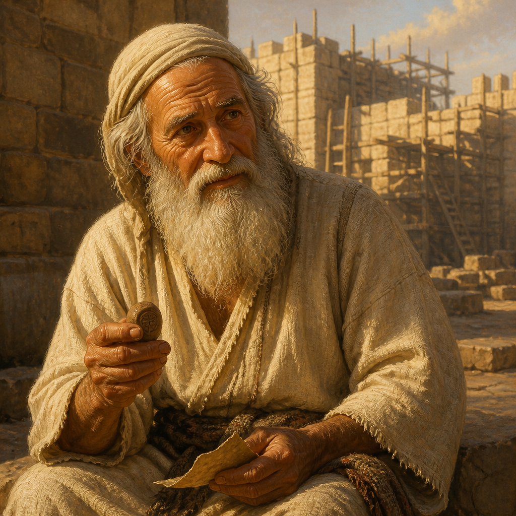 Oil-painting style portrait of Hakkoz, Grandfather of Meremoth, Patriarch of a family that played a key role in rebuilding Jerusalem's walls