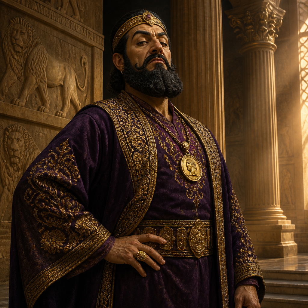 Oil-painting style portrait of Haman, Persian official who plotted the genocide of the Jewish people