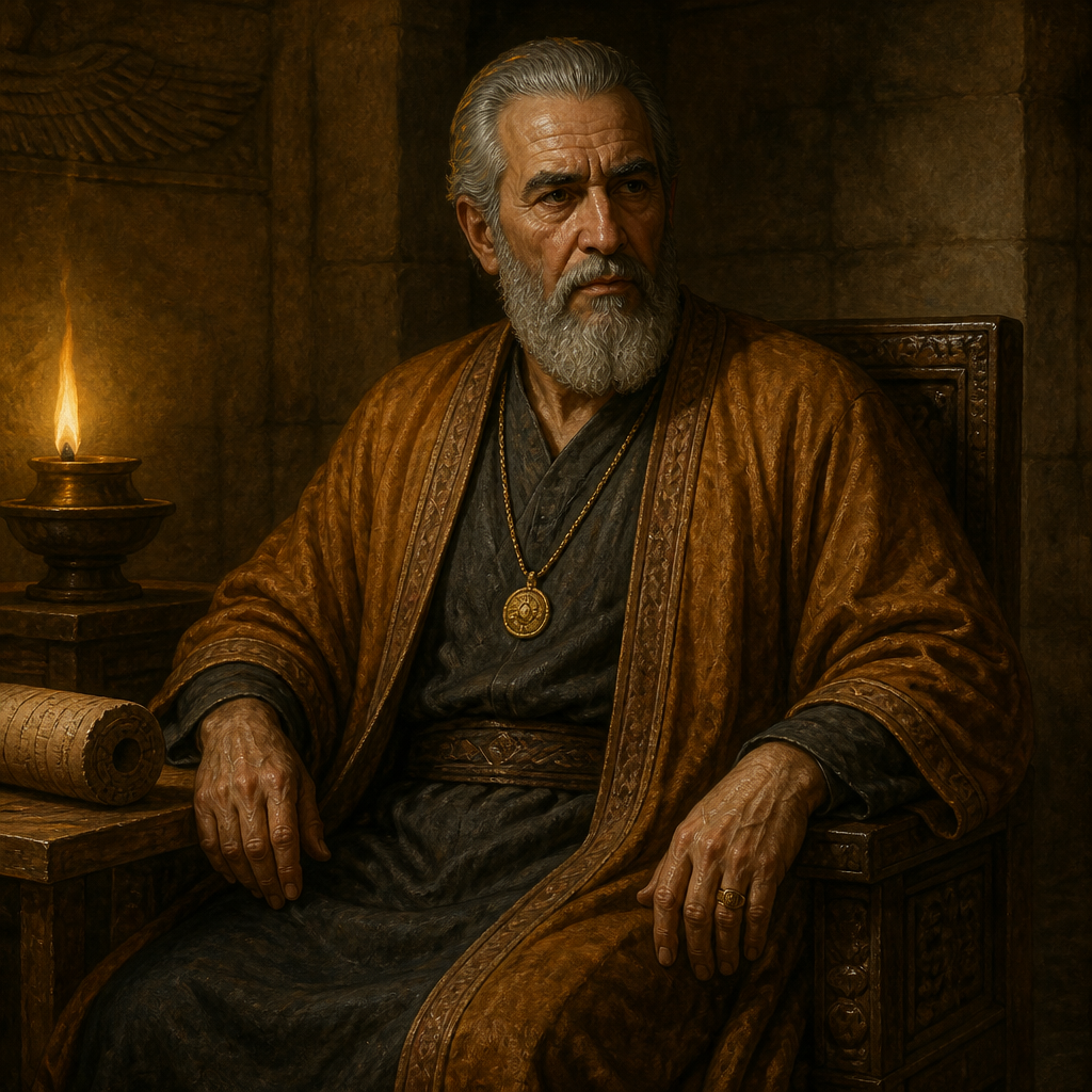 Oil-painting style portrait of Hammedatha, Father of Haman the Agagite
