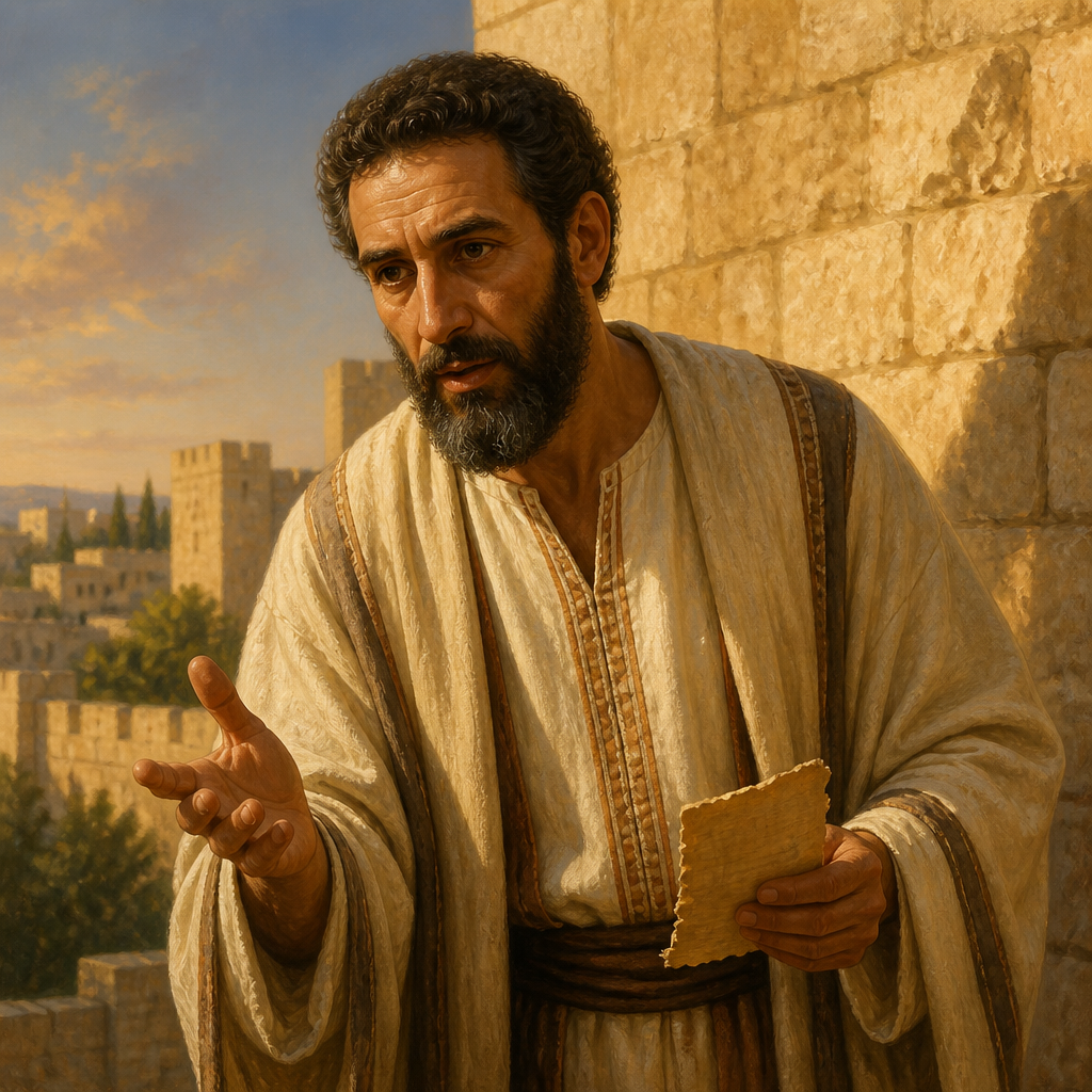 Oil-painting style portrait of Hanan, Levite of the Restoration, Levite who helped Ezra explain the Law to the people of Jerusalem