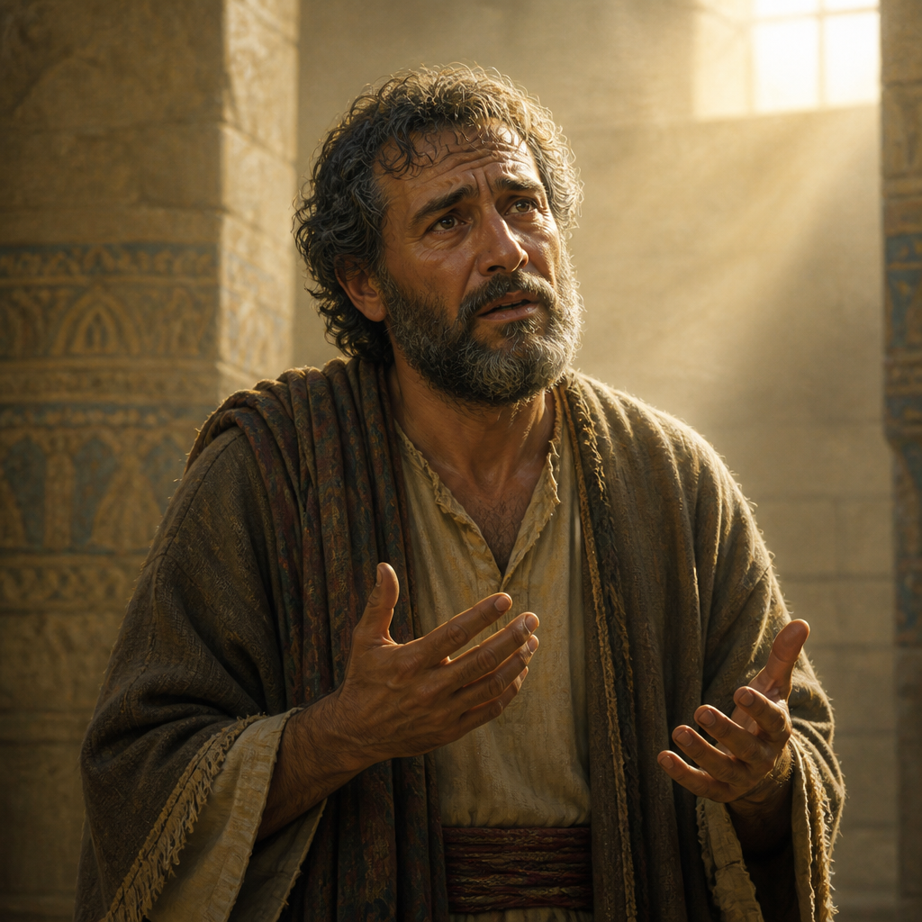 Oil-painting style portrait of Hanani, Brother of Nehemiah, Brother of Nehemiah who reported the ruinous state of Jerusalem's walls