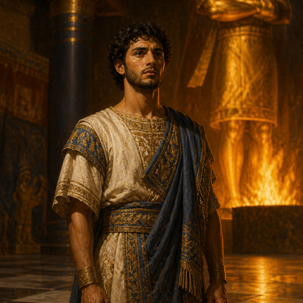 Oil-painting style portrait of Hananiah, Friend of Daniel, Judean exile who survived being thrown into a fiery furnace for refusing to worship a golden idol