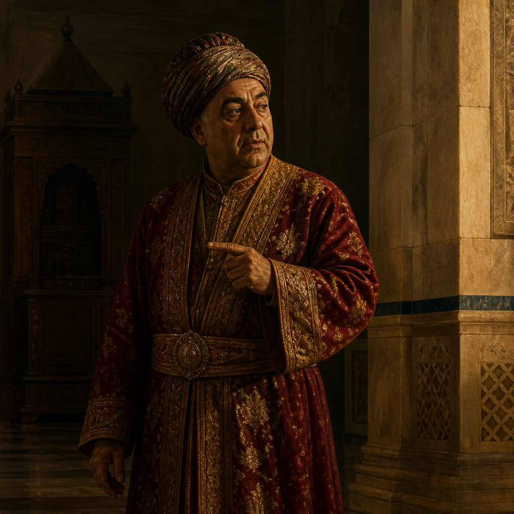 Oil-painting style portrait of Harbona, Eunuch of King Ahasuerus, Eunuch who pointed out Haman's gallows to King Ahasuerus