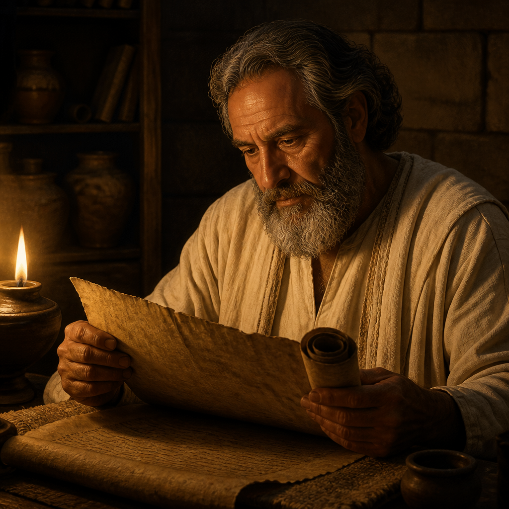 Oil-painting style portrait of Hashabiah, Ancestor of Shemaiah, Levite ancestor whose lineage was vital for the post-exilic restoration of Jerusalem