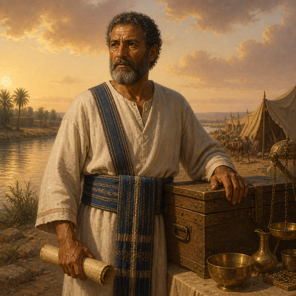 Oil-painting style portrait of Hashabiah, Levite Leader under Ezra, Levite leader who transported temple treasures and signed Nehemiah's covenant