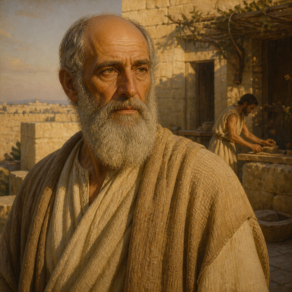 Oil-painting style portrait of Hashabneiah, Father of Hattush, father of Hattush who helped rebuild the walls of Jerusalem