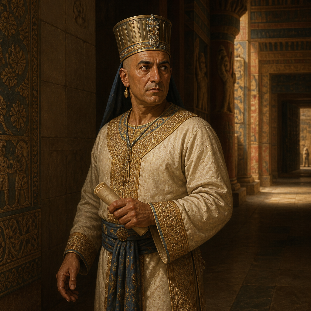 Oil-painting style portrait of Hathach, Royal eunuch who served as the messenger between Esther and Mordecai