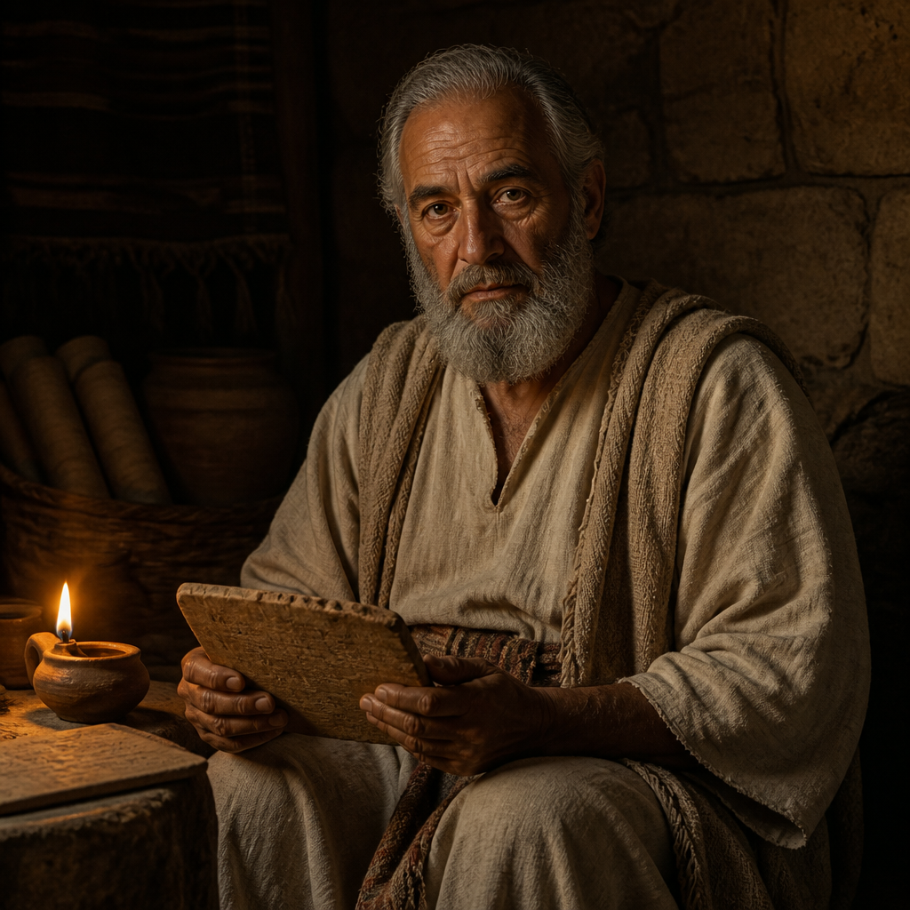 Oil-painting style portrait of Hatipha, Patriarch whose descendants returned from the Babylonian exile to serve in the Temple