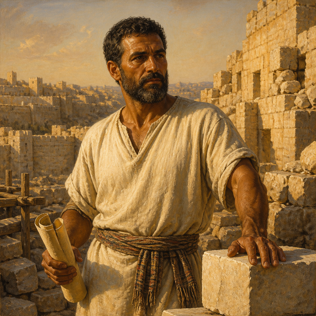 Oil-painting style portrait of Heresh, Levite who returned to Jerusalem after the Babylonian Exile