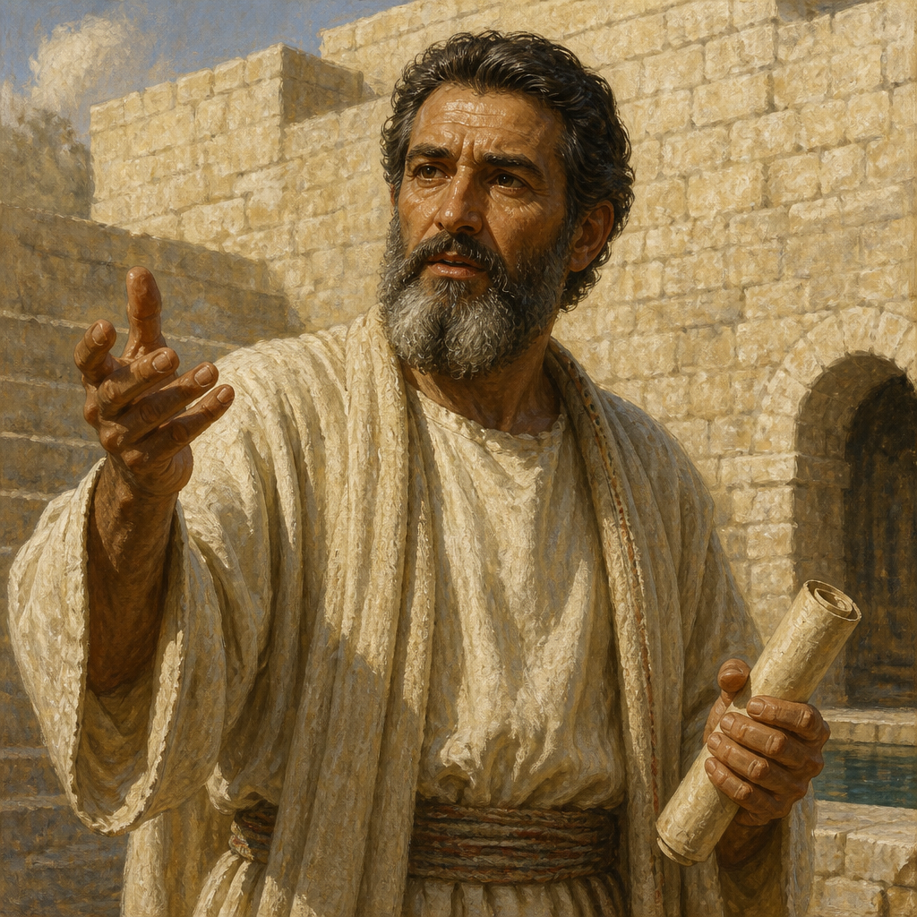 Oil-painting style portrait of Hodiah, Levite Teacher and Musician, Levite leader who explained the Law to the people during Ezra's public reading