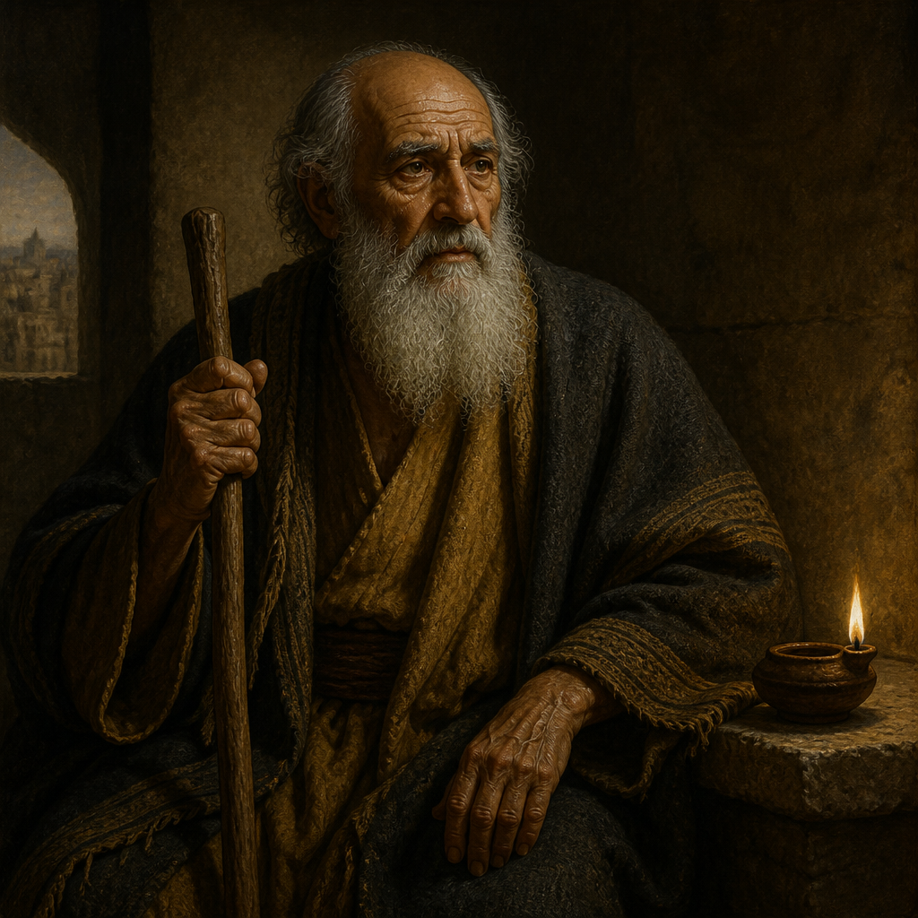 Oil-painting style portrait of Iddo, Grandfather of Zechariah, Grandfather of the prophet Zechariah who returned from the Babylonian exile
