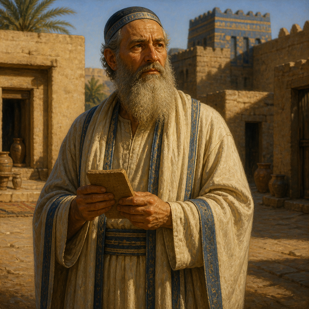 Oil-painting style portrait of Iddo, Leader at Casiphia, Leader at Casiphia who provided Levites and temple servants for Ezra's return to Jerusalem