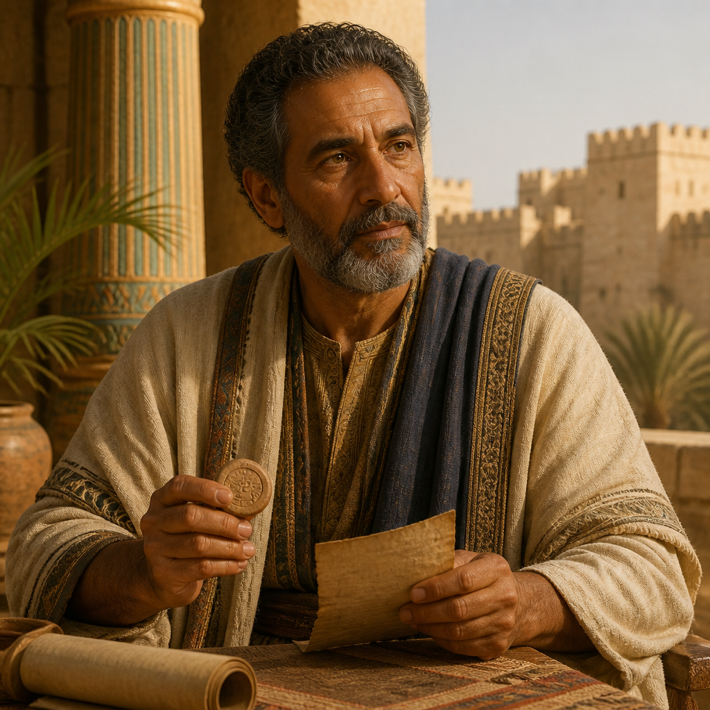 Oil-painting style portrait of Jair, Father of Mordecai, father of Mordecai and ancestor of Queen Esther in the Book of Esther