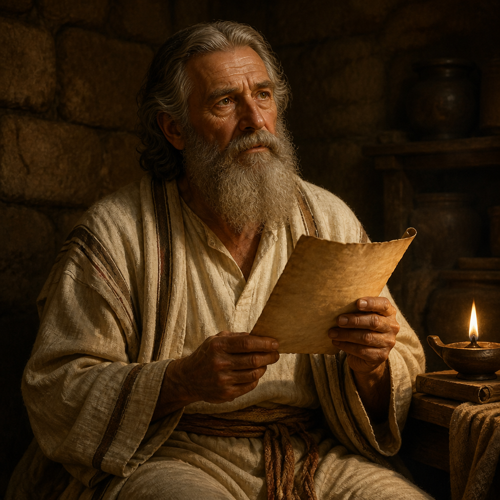 Oil-painting style portrait of Jeduthun, Ancestor of Post-Exilic Levites, Levite ancestor whose descendants returned from the Babylonian Exile to resettle Jerusalem