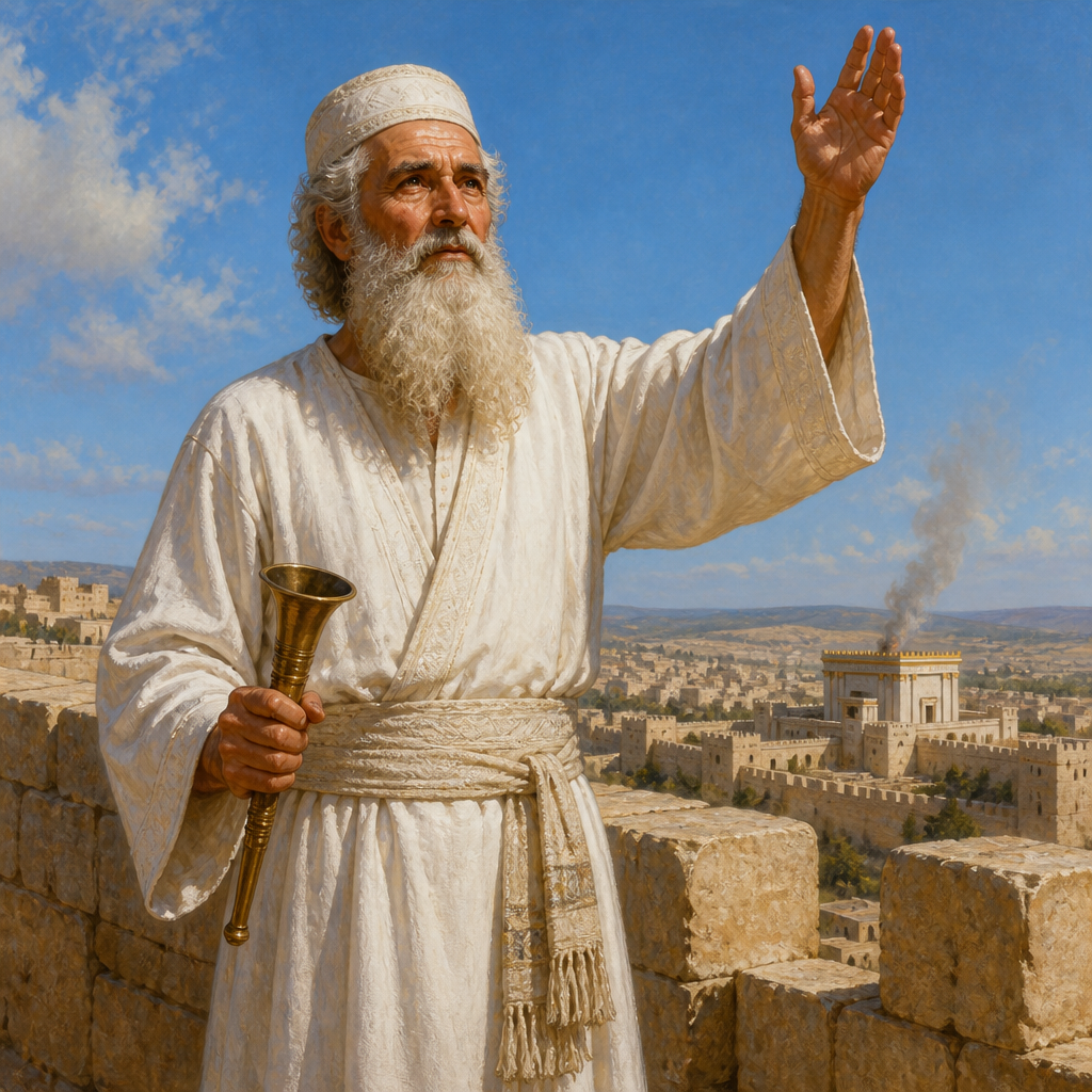 Oil-painting style portrait of Jeremiah, Priest of the Post-Exilic Return, Priest who returned from Babylon with Zerubbabel and signed Nehemiah's covenant