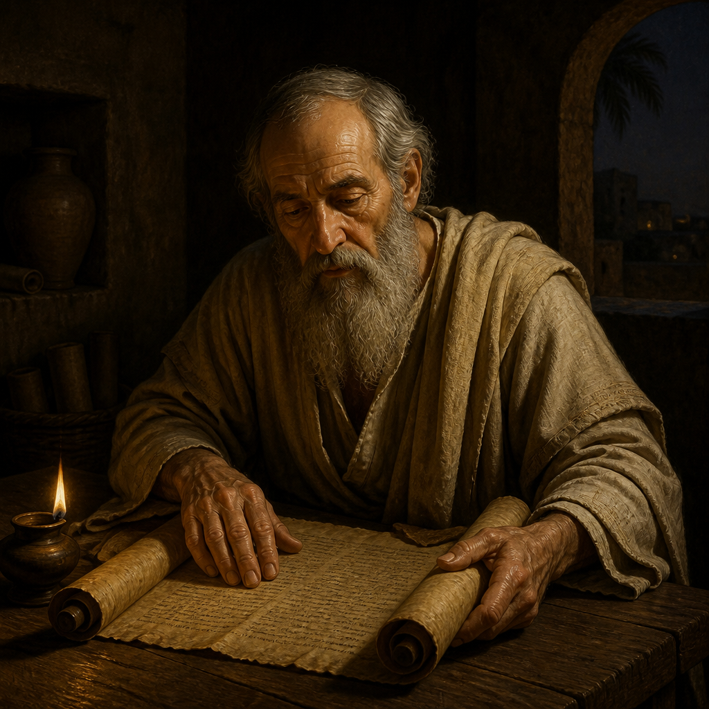 Oil-painting style portrait of Jeroham, Ancestor of a Post-Exilic Priest, ancestor of the priest Adaiah who served in the post-exilic temple