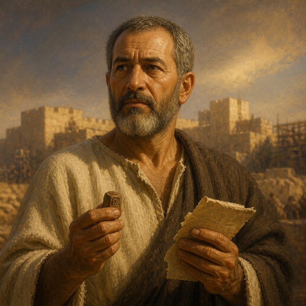 Oil-painting style portrait of Jeroham, Father of Ibneiah, father of Ibneiah in the post-exilic genealogies of Jerusalem