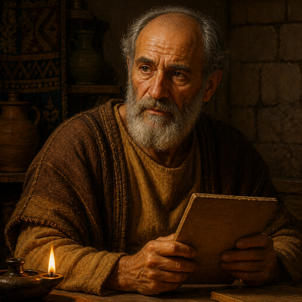 Oil-painting style portrait of Jeshaiah, Ancestor of Sallu, Benjaminite ancestor of Sallu whose lineage is recorded during the repopulation of Jerusalem