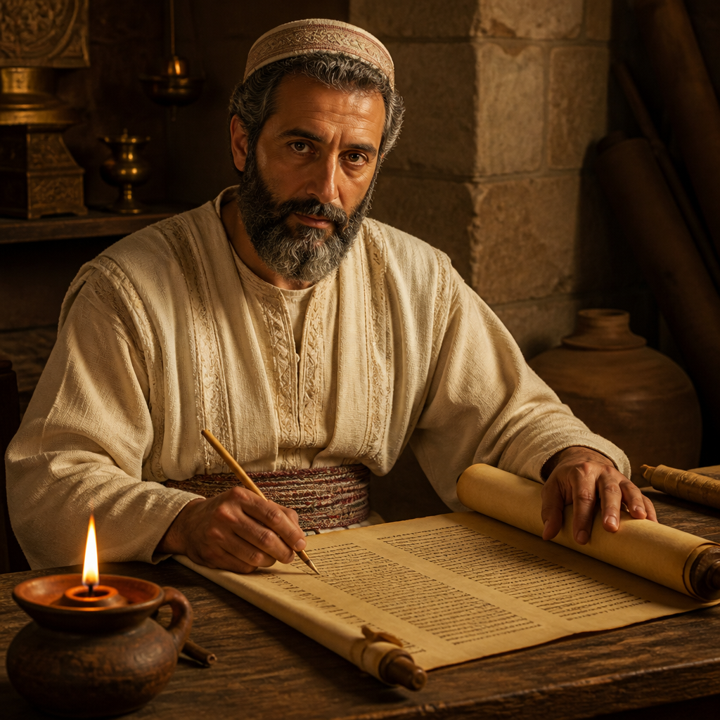 Oil-painting style portrait of Johanan, High Priest in the Days of Nehemiah, Levitical family head whose name marks the conclusion of certain records in the Book of the Chronicles