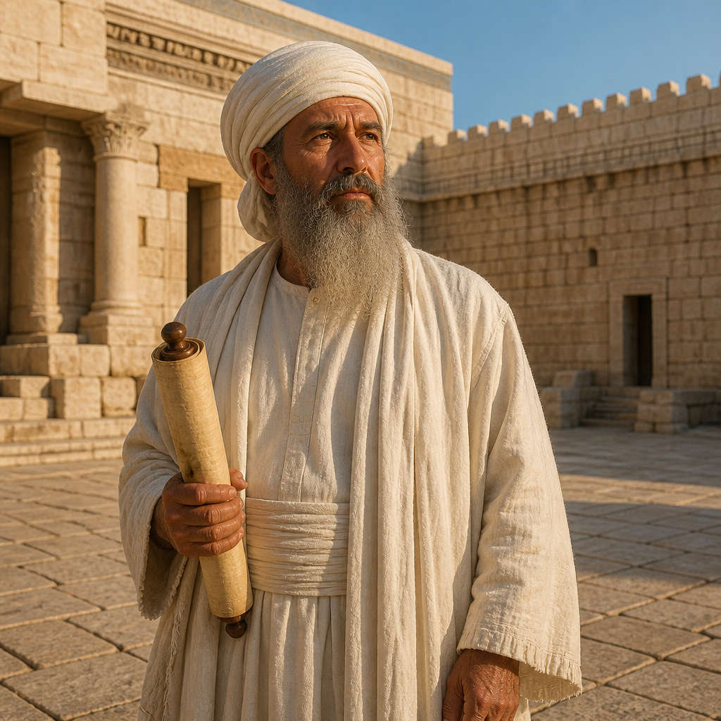 Oil-painting style portrait of Joiakim, High priest who served between the time of Zerubbabel and the arrival of Nehemiah