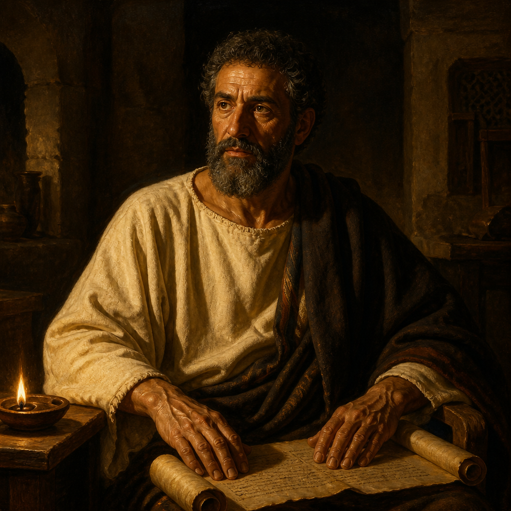 Oil-painting style portrait of Joiarib, Ancestor of Adaiah, Judean ancestor whose lineage was recorded among the post-exilic residents of Jerusalem