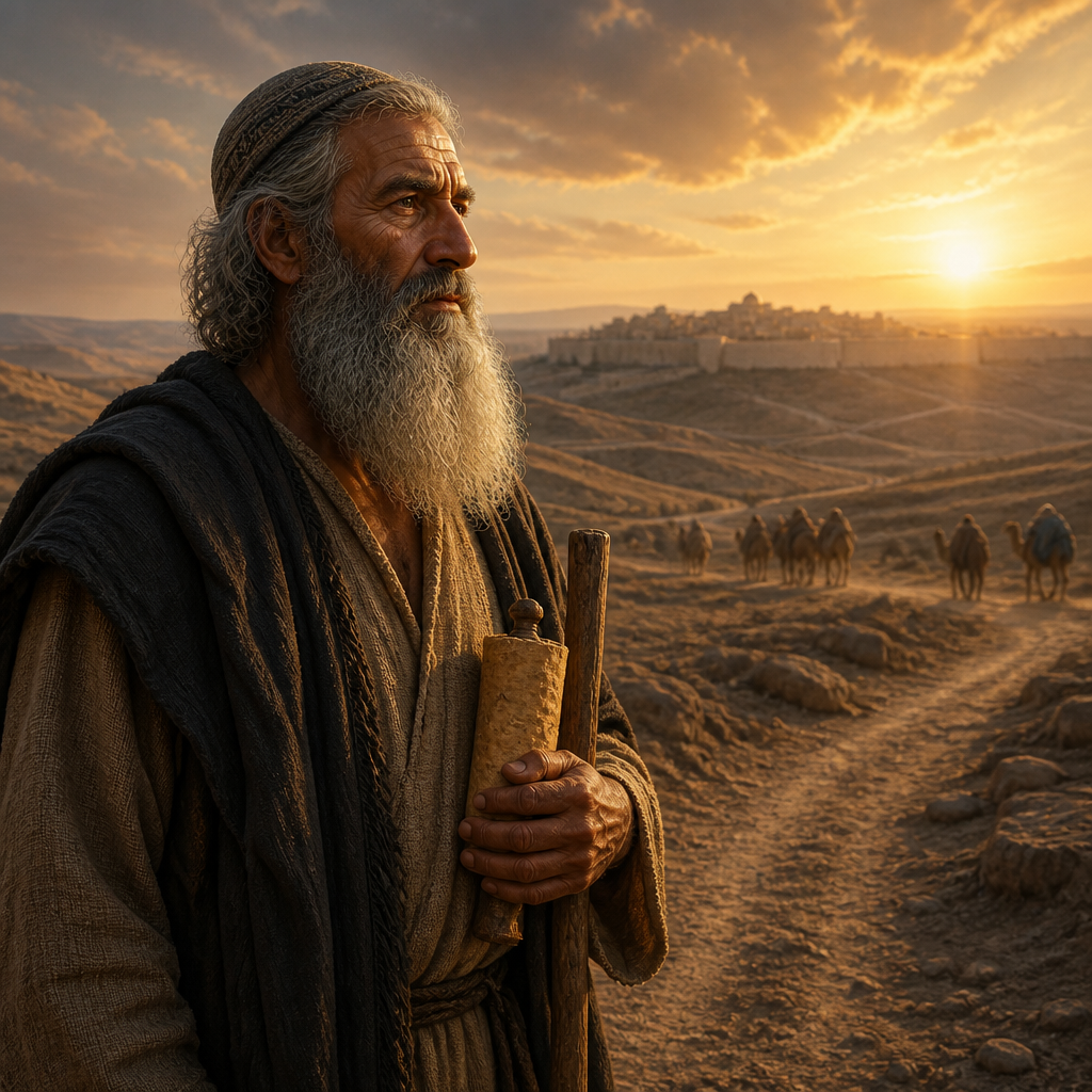 Oil-painting style portrait of Jorah, Patriarch whose 112 descendants returned to Jerusalem from the Babylonian Exile
