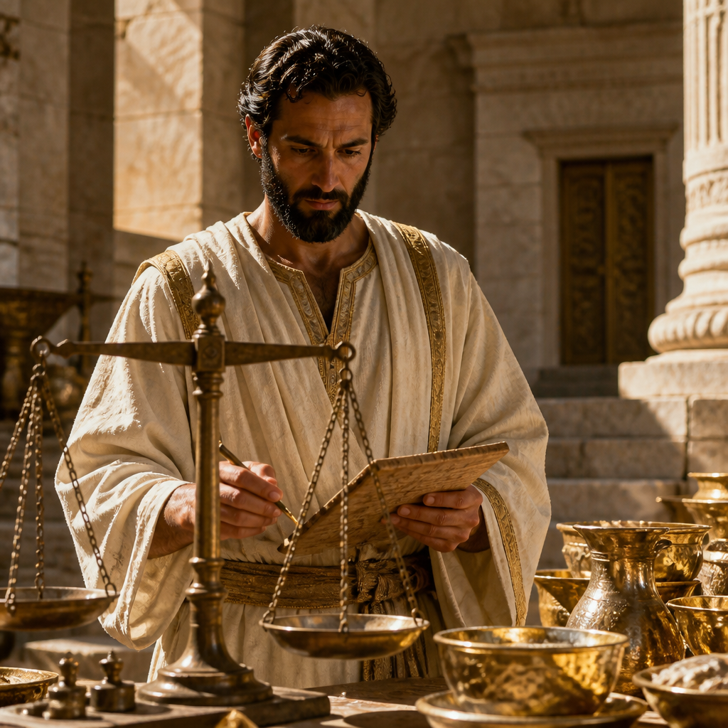 Oil-painting style portrait of Jozabad, Levite of the Return, Levite who helped weigh the gold and silver for the Temple in Jerusalem