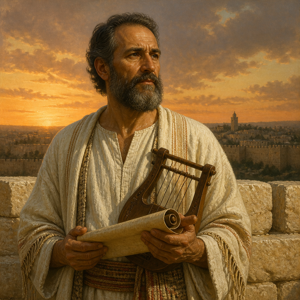 Oil-painting style portrait of Judah, Levite of the Return, Levite who led the songs of thanksgiving during the return from exile