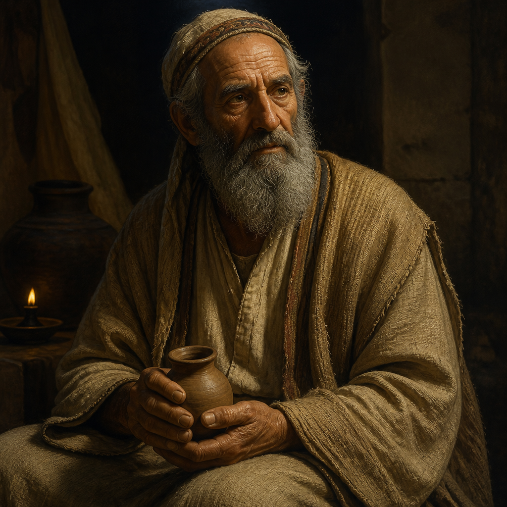 Oil-painting style portrait of Kish, Great-grandfather of Mordecai, Benjamite ancestor of Mordecai listed in the genealogy of Esther
