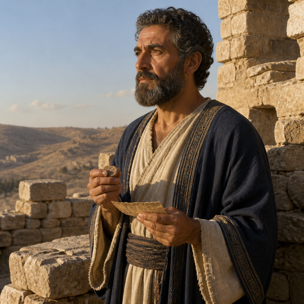 Oil-painting style portrait of Maaseiah, Ancestor of Sallu, Benjamite ancestor of Sallu who is listed in the post-exilic genealogy of Jerusalem's residents