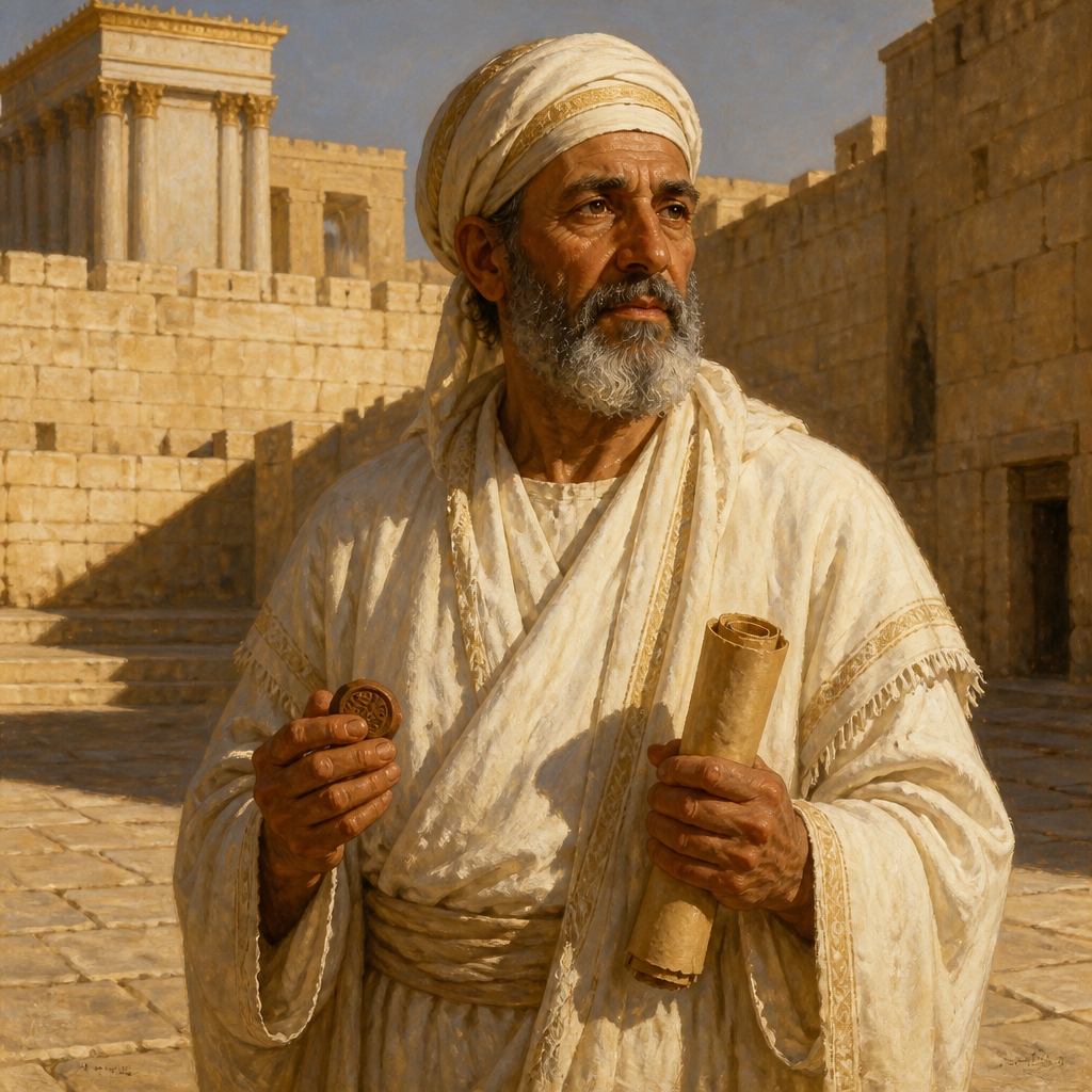 Oil-painting style portrait of Maaziah, Priest of the Post-Exilic Period, Priest who signed the solemn covenant during the time of Nehemiah
