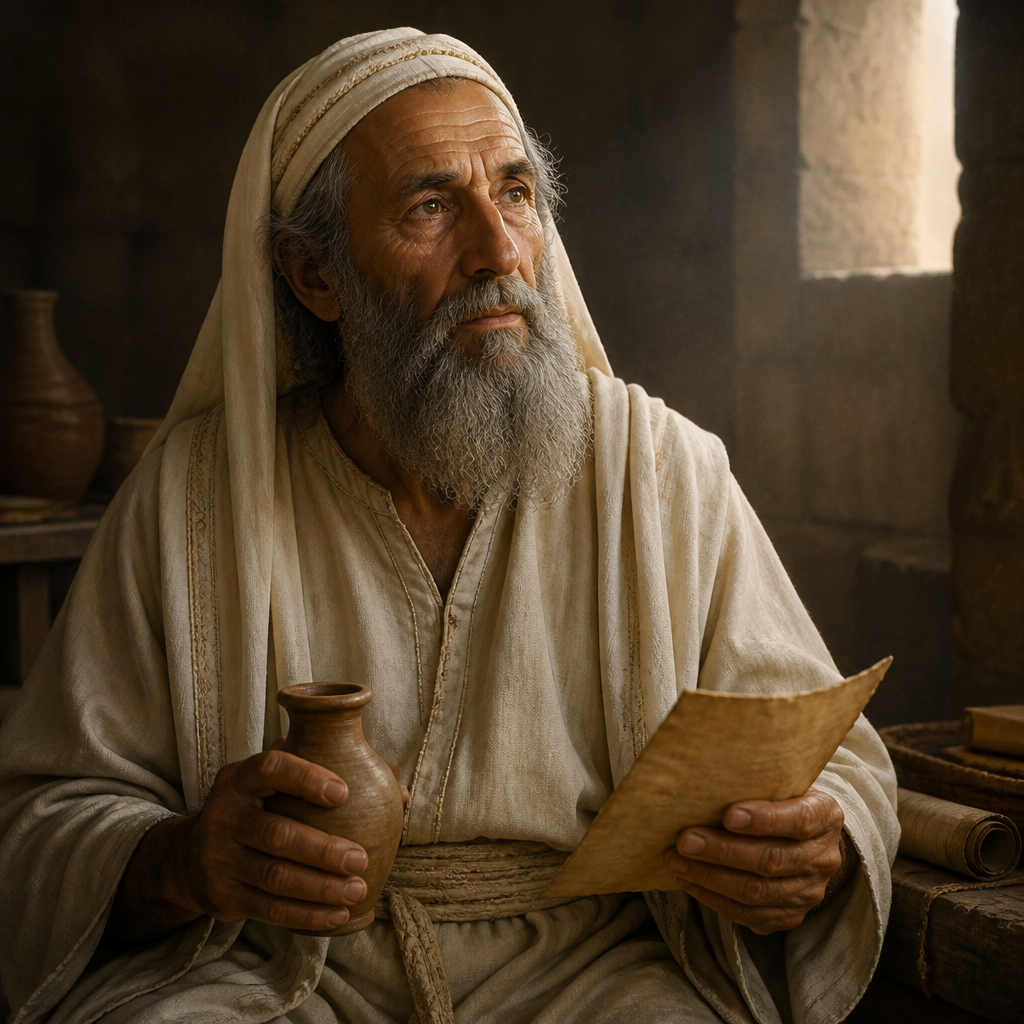 Oil-painting style portrait of Malchijah, Ancestor of Priests, Levite ancestor of a major priestly family that served in the Second Temple after the exile