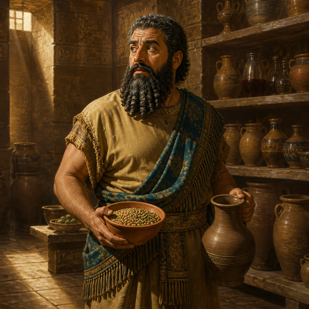 Oil-painting style portrait of Melzar, Steward who allowed Daniel and his friends to eat vegetables instead of the King's meat