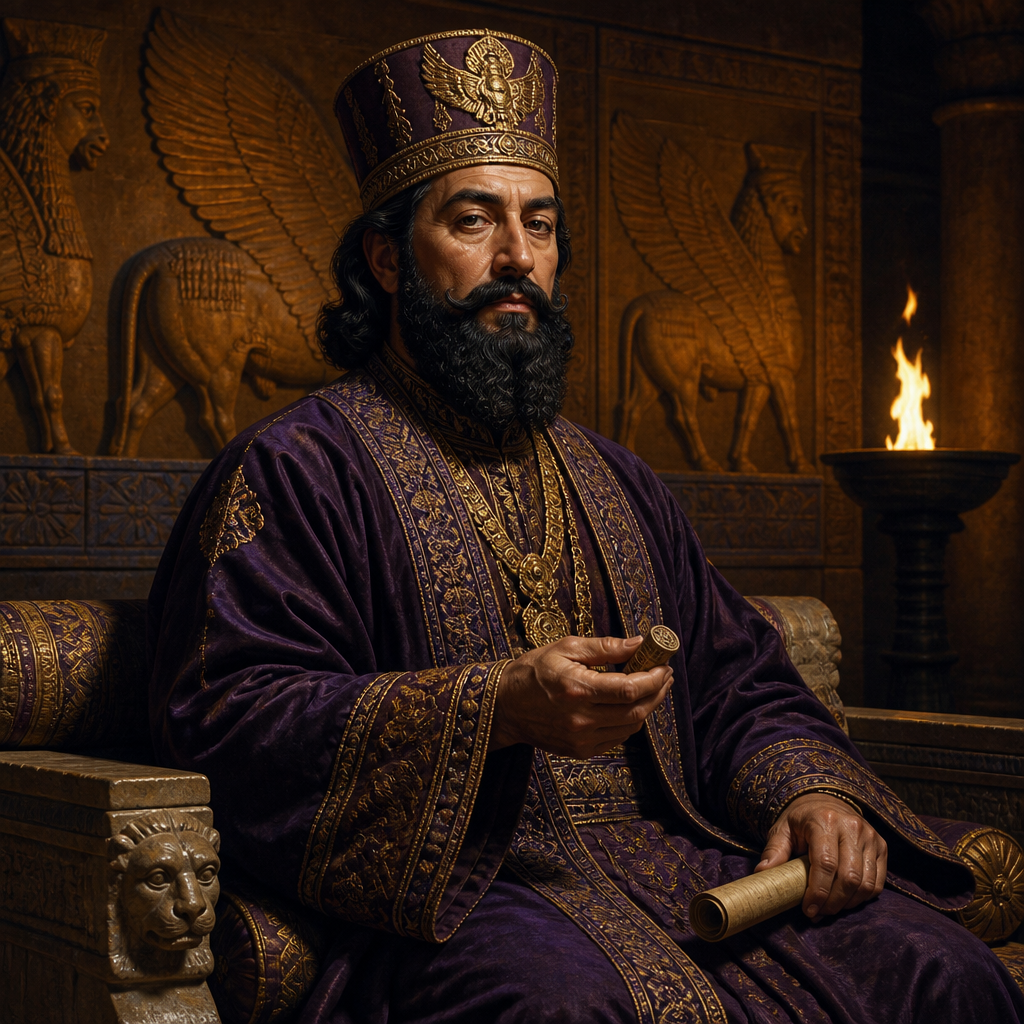 Oil-painting style portrait of Meres, Prince of Persia who served as one of the seven advisors to King Ahasuerus