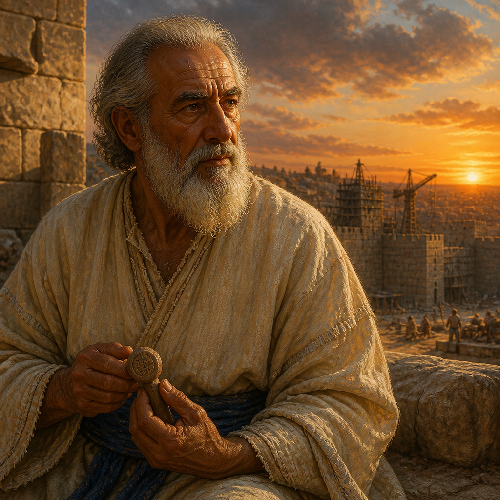 Oil-painting style portrait of Meshezabel, Father of Berechiah, Grandfather of Meshullam who repaired the walls of Jerusalem under Nehemiah
