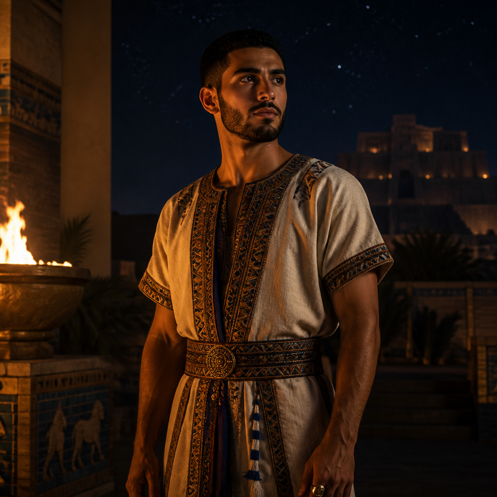 Oil-painting style portrait of Mishael, Companion of Daniel, Judean noble who was renamed Meshach and miraculously survived the fiery furnace