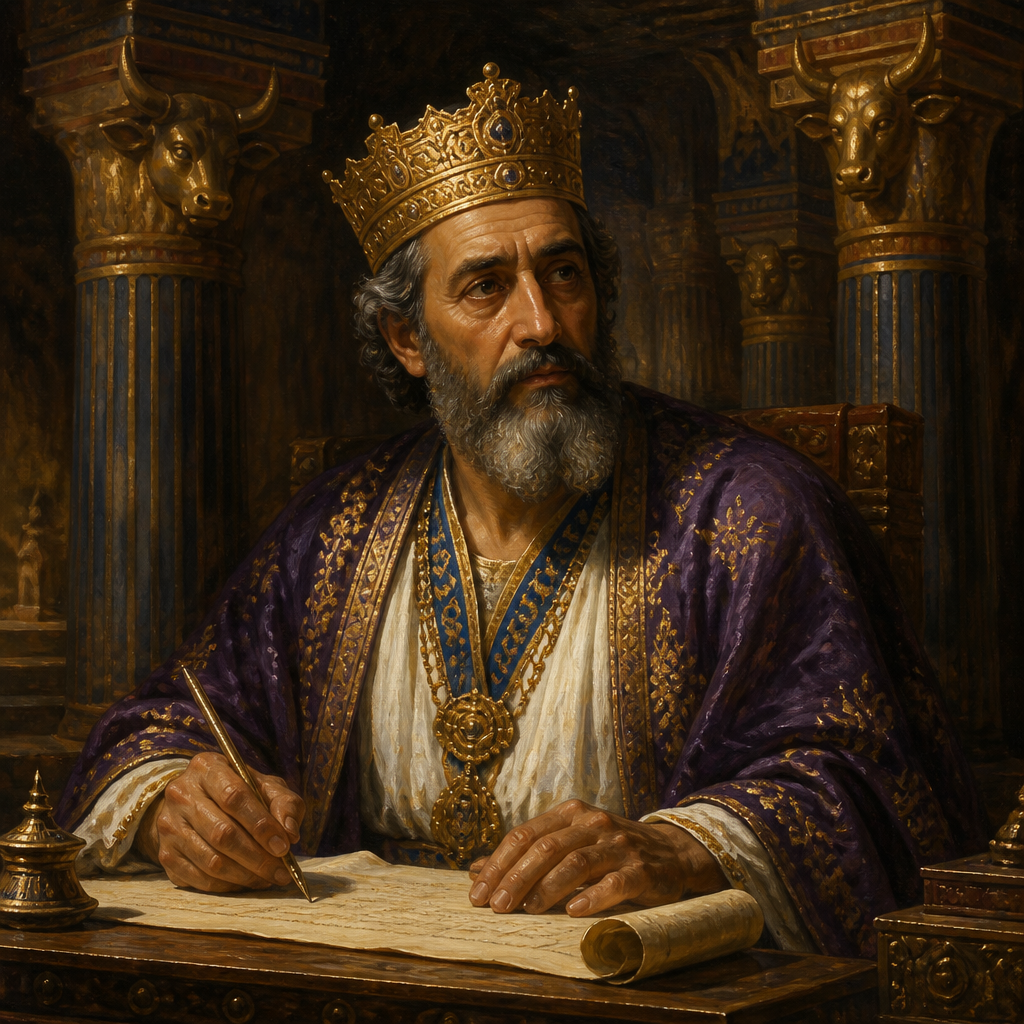 Oil-painting style portrait of Mordecai, Cousin of Queen Esther, Jewish statesman who saved King Xerxes and rescued the Jews from Haman's plot