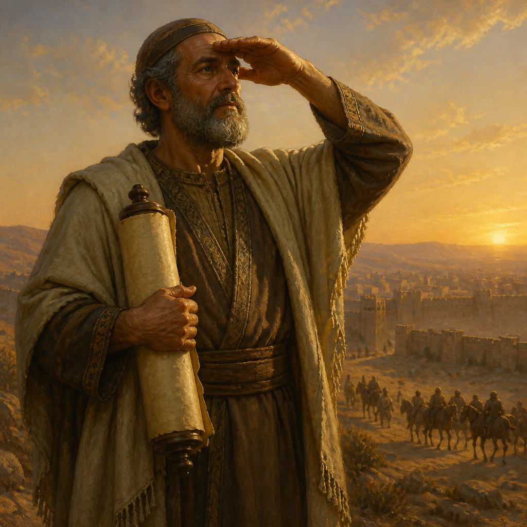 Oil-painting style portrait of Nahamani, Leader who returned from the Babylonian exile with Zerubbabel