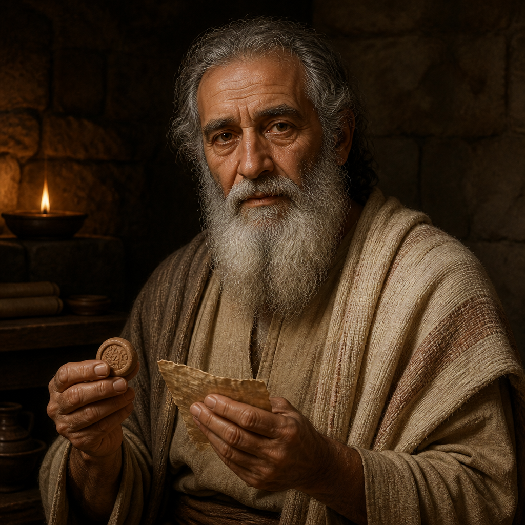 Oil-painting style portrait of Nekoda, Progenitor of Nethinim, Patriarch of a family of temple servants returning from the Babylonian captivity