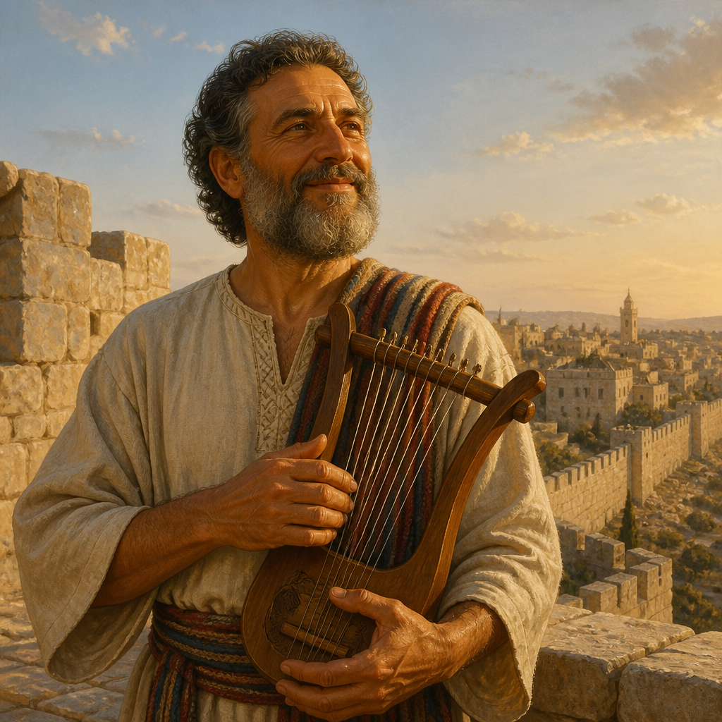 Oil-painting style portrait of Nethanel, Musician of the Post-Exilic Period, Musician who participated in the dedication of the Jerusalem wall under Ezra and Nehemiah