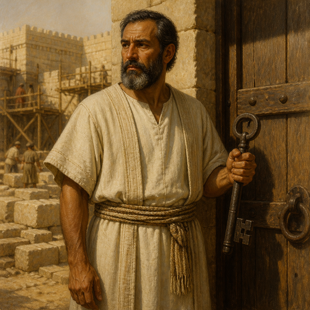 Oil-painting style portrait of Obadiah, Levite of the Return, Levite gatekeeper who served in Jerusalem after the return from Babylonian exile