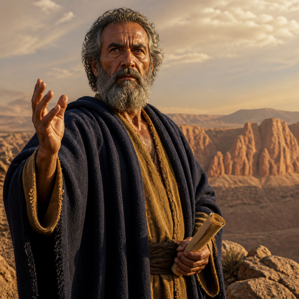 Oil-painting style portrait of Obadiah the Prophet, Prophet who wrote the shortest book of the Old Testament concerning the judgment of Edom